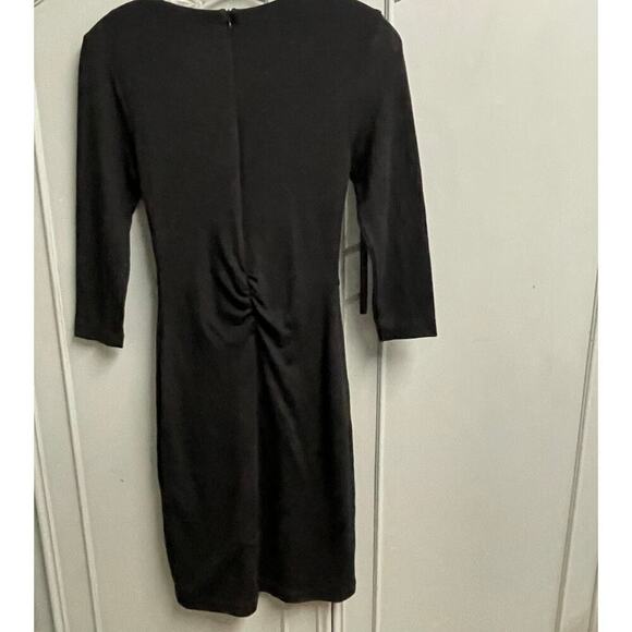 H Halston Tie Front Black Dress XS Classic 3/4 Sleeve - Picture 3 of 4